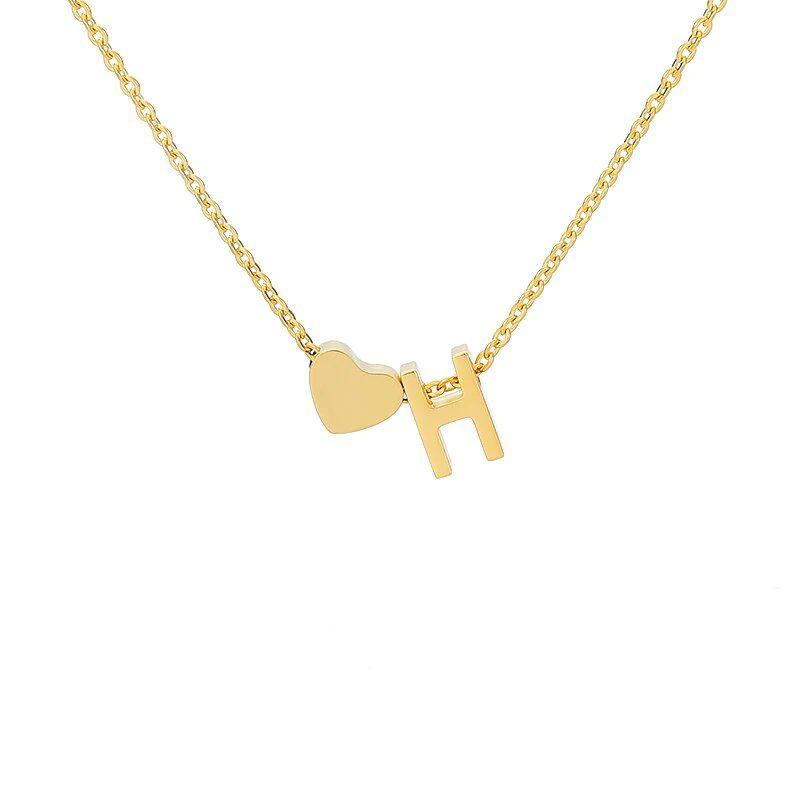 Stainless Steel Gold Heart & Alphabet Bead Necklace A-Z