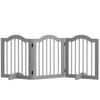 3 Panels Dog Gate W/ Support Feet Fence Safety Barrier Freestanding Wood Light Grey