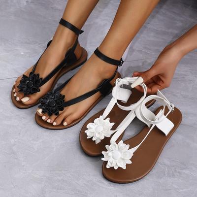 Sommer Damen Schuhe Neue Mode Vielseitige Damen Sandalen Komfort Weich Rutschfest Flacher Schuh Blume Große Größe Einfache Coole Hausschuhe