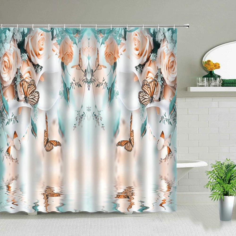 Plant Series Shower Curtain Bathroom Waterproof Polyester Fabric Cloth Curtain Dandelion Flower Print Bathtub Decor With Hooks