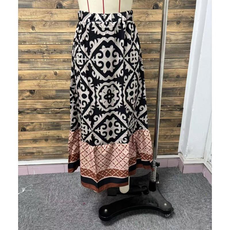 Womens Printed High Waist Flared Midi Skirt Loose Casual A-line Daily Dating