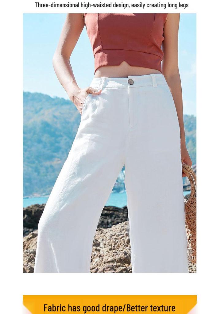 Women's High Waist Linen Blend Wide-Leg Pants - Slimming, Lightweight, and Casual for Summer