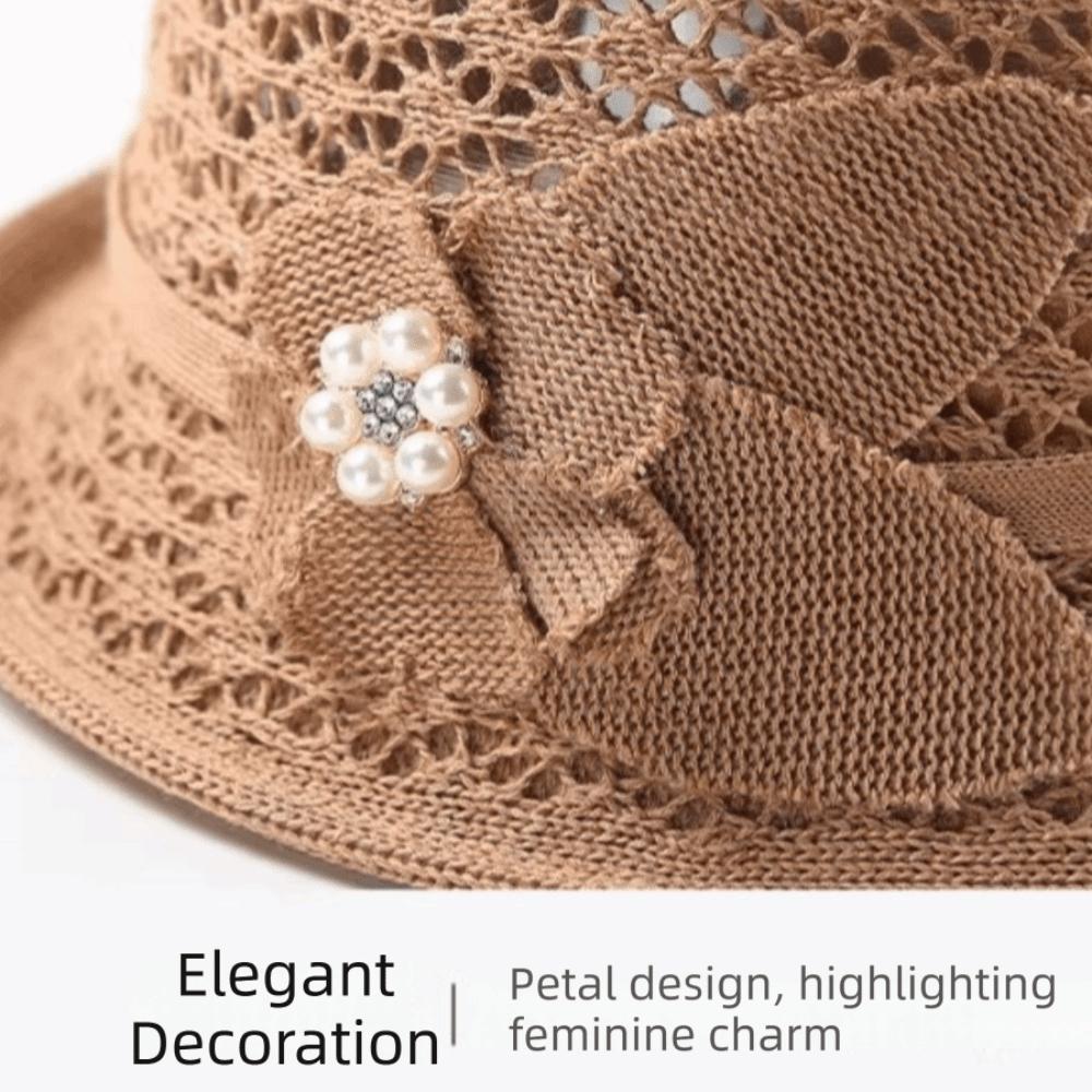 Adjustable Hollowed-Out Sun Hat Floral Decoration Fisherman Hat Rolled-Brim Hat  Casual Streetwear