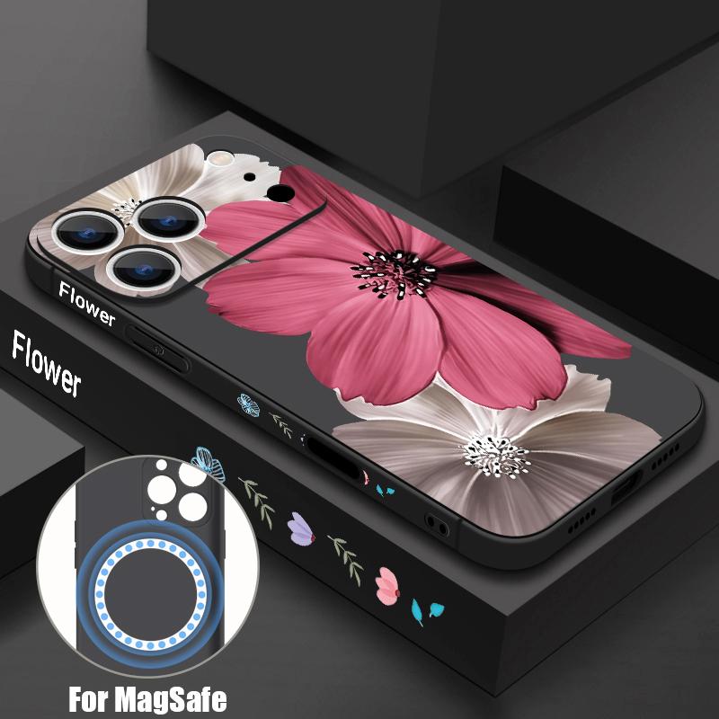 Магнитный Чехол для Телефона с Реалистичным Цветочным Рисунком для iPhone 17e 17 16 15 14 13 Pro Max 16e 13 Для Magsafe Беспроводной Зарядки Мягкий Чехол iPhone 16 Pro Max