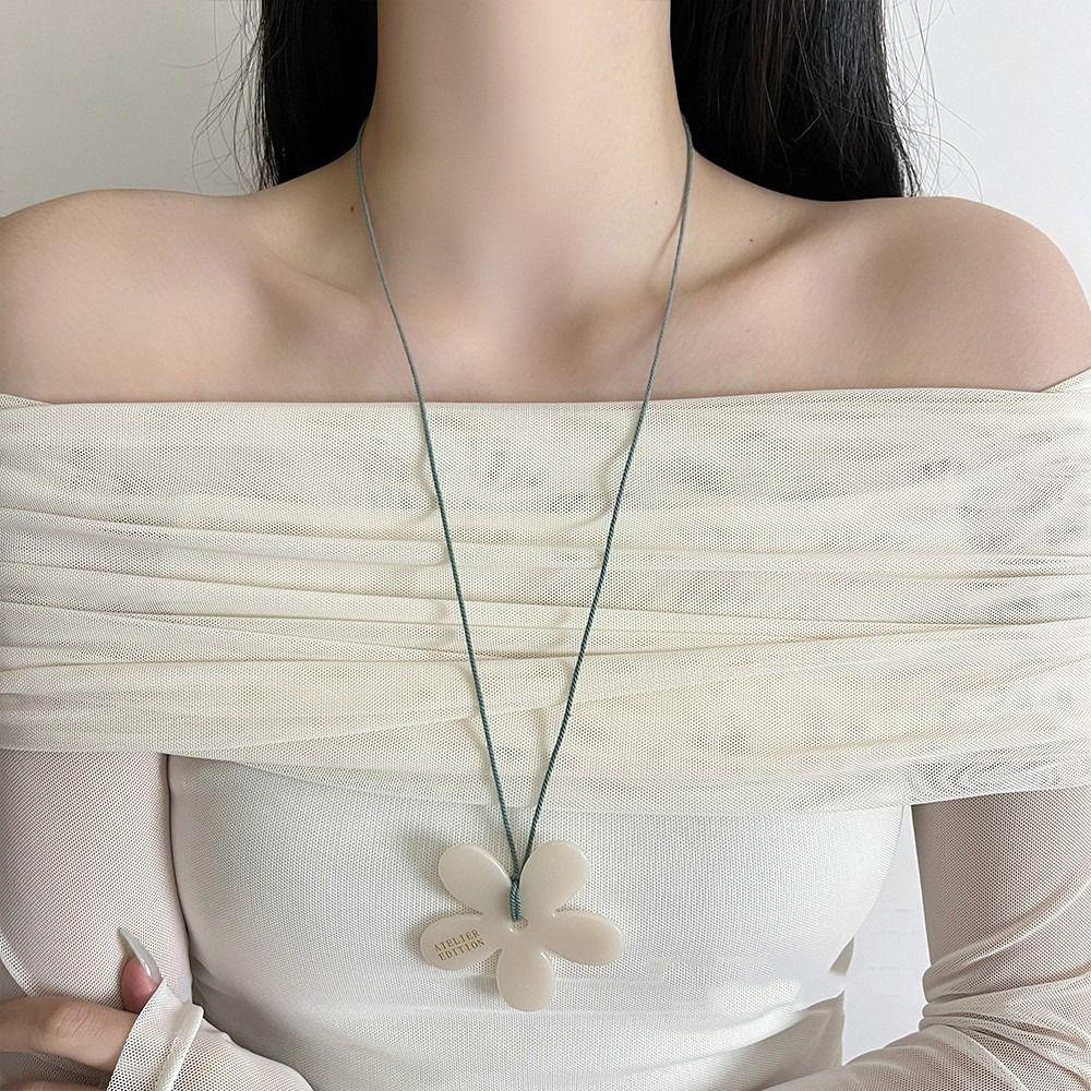Chain Long Chain Necklace Choker Sweater Chain Retro Acrylic Flower Necklace  Birthday Gift