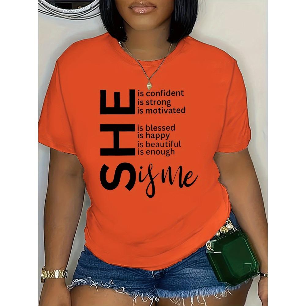 Women Cotton Short Sleeves T-shirts She Is Me Empowering Women's Tee Casual White Top