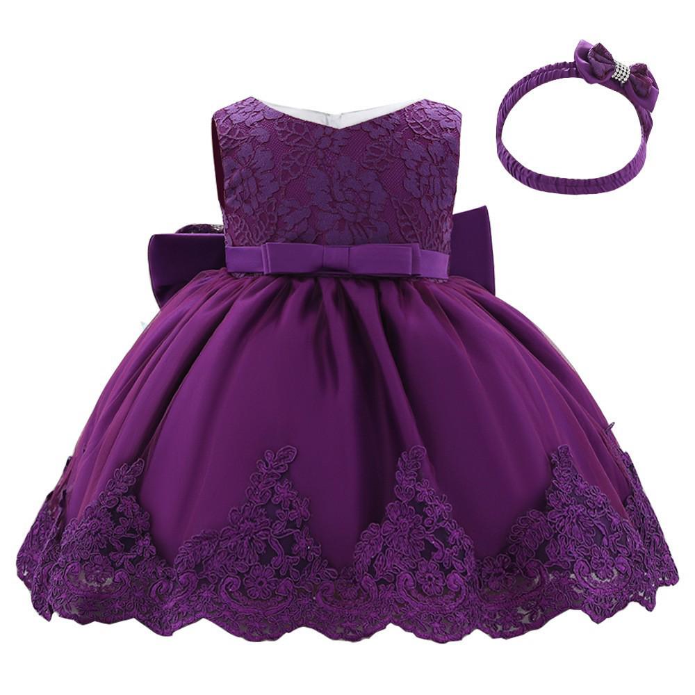 Children's Lace Color Block Birthday Bow Dress