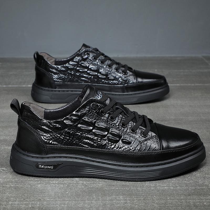 Men'S Leather Shoes Men'S Leather Autumn Casual Shoes Trendy Soft-Soled Sports Casual Crocodile Pattern Board Shoes Men
