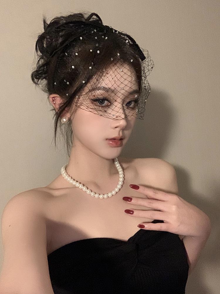 Women's Black Retro Mesh Hair Accessory – Elegant French Halloween Headwear