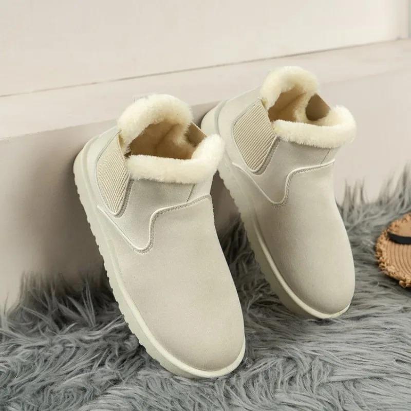 Snøstøvler for kvinner Varm plysj-slip-on Solid Plus Size Mote Ankelstøvler Damer Vinter Komfortable bomullssko for kvinner NYHET