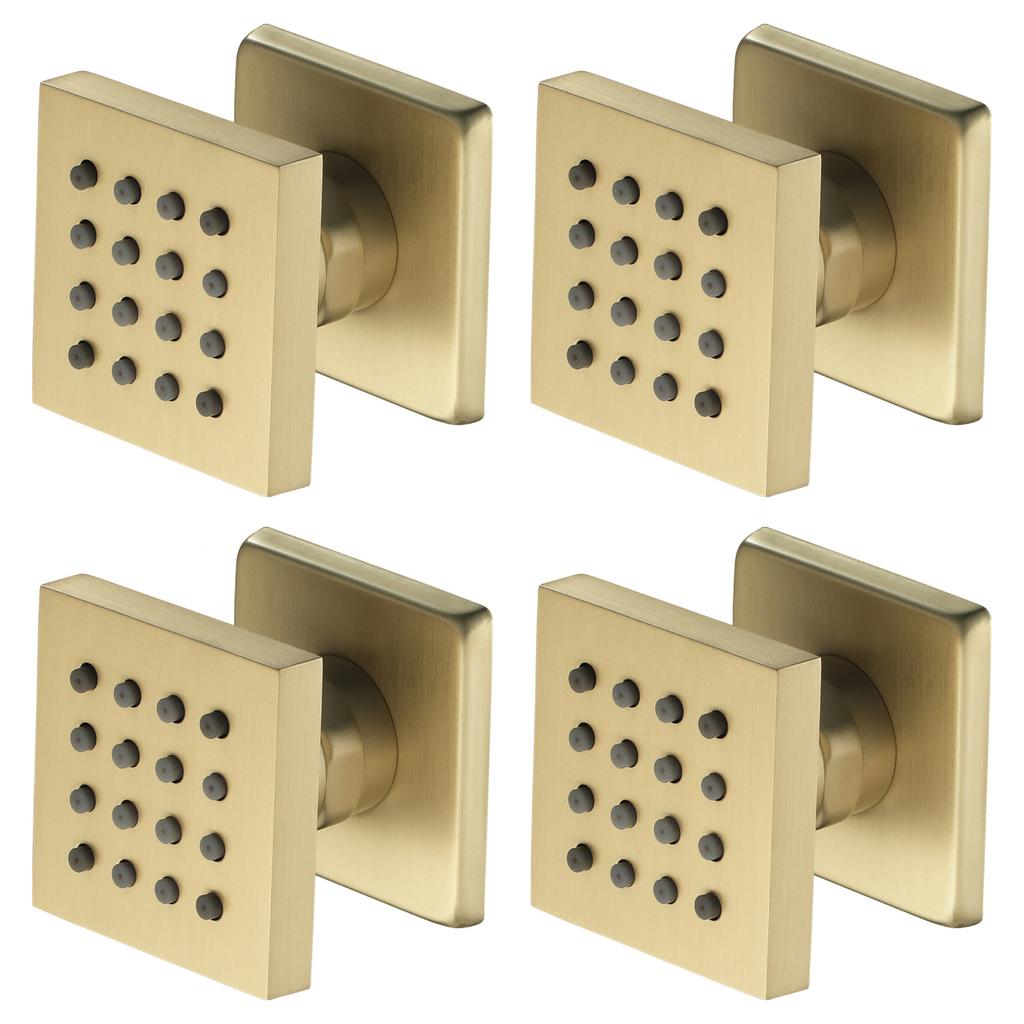 Wall Mounted Massage Shower Jets Brass Bathroom Shower Faucet Accessories Square Gold G1/2 Connector 5years Guruantee
