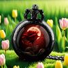 4PCS Vintage Exquisite Different Colors Flower Pattern, Black Mini Size Pocket Watches,Quartz Movement,Great Gift Clock