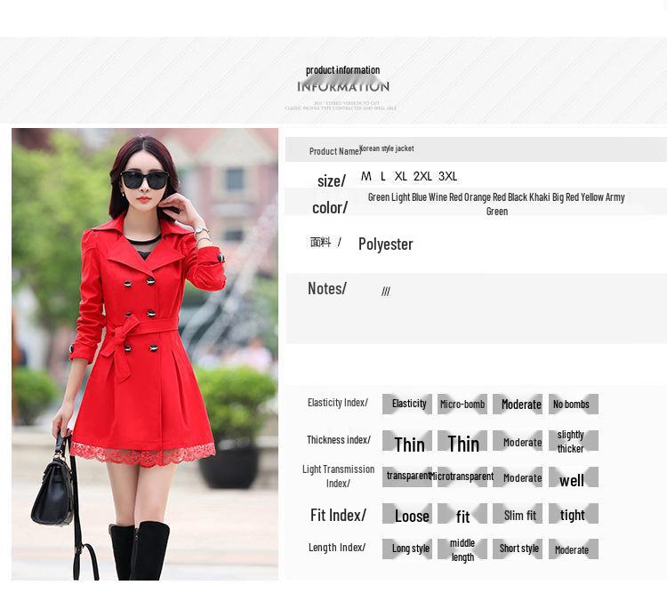 Women's Mid-Length Double-Breasted Spring & Autumn Casual Slim Fit Korean-Style Windbreaker Jacket