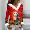 Women's T Shirt Tee Christmas Shirt Long Sleeve Party Christmas Print Fleece Collar V Neck Top