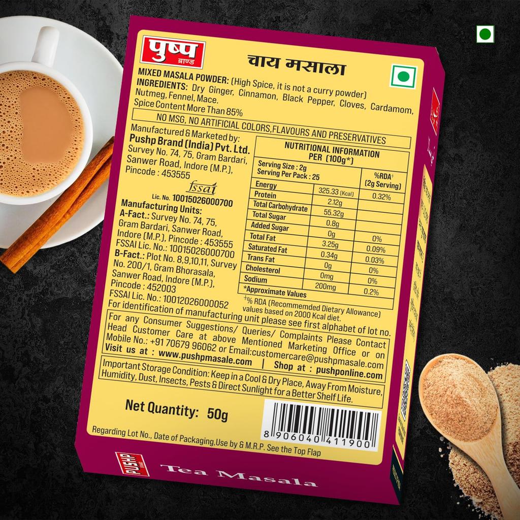 Pushp Merk Chai Masala Aromatique Thee Specerijen Melange Voor Authentieke Indiase Masala Thee Ervaring Natuurlijke Smaak 100g Pak Van 1