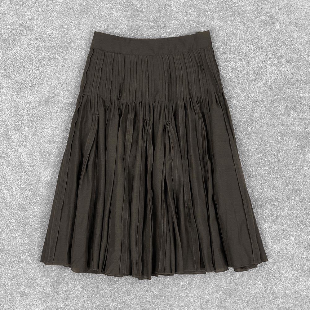 

Ацетат Тенсел Французский Ретро Тяжелая Плиссированная А-силуэта Миди-юбка S темно-коричневого