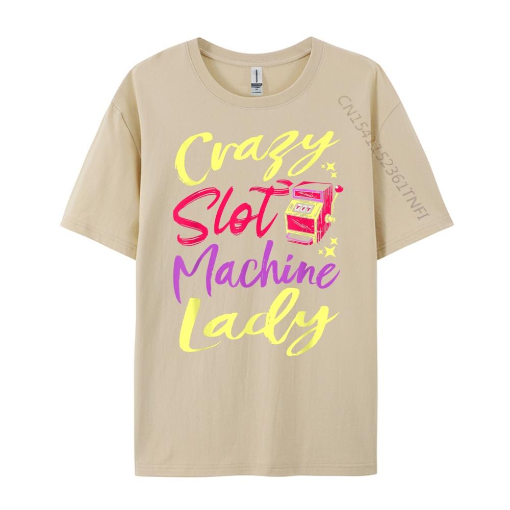Crazy Slot Machine Lady Lucky Las Veagas Casino Game White Graphic Tee Fall Christmas Shirt Letter Tshirt