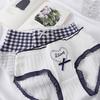 Navy Blue Women's Panties Cotton Mid-waist Bow Threaded Breathable Girl Student Briefs