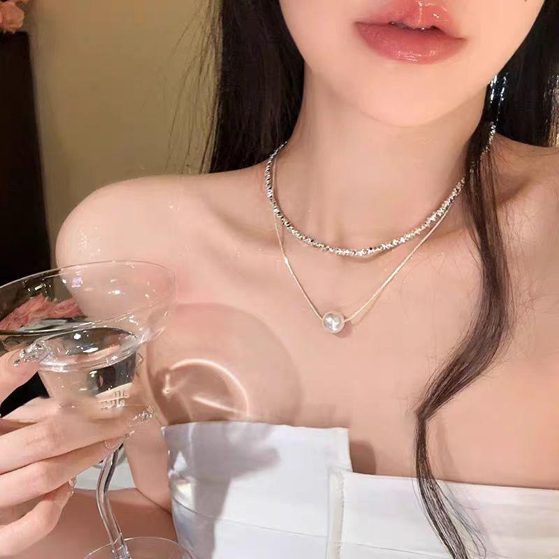 Women's Double-Layered Pearl Necklace: 2024 Hot-Selling Silver Clavicle Fashion Piece