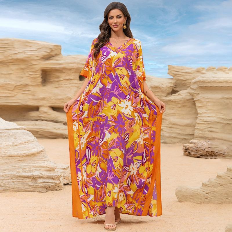 

Женская мода лето весна однотонный принт рукава 1/2 с v-образным вырезом свободная талия повседневные платья Size: One Size