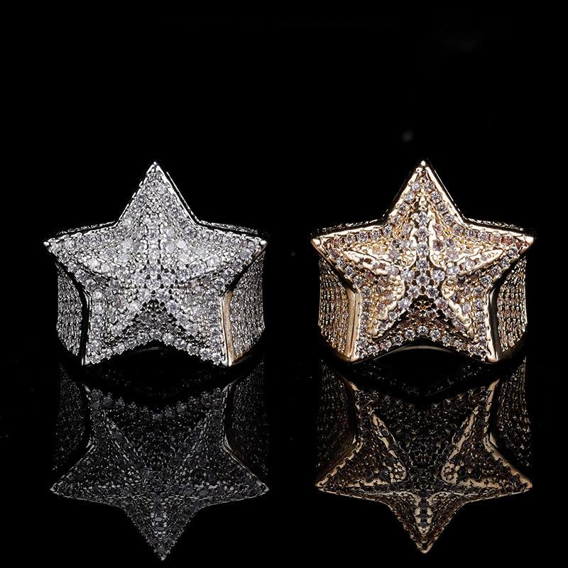 Hip-Hop Trend Light Luxury Ring Personality Domineering Titanium Steel Diamond-Encrusted Five-Pointed Star Ring Women