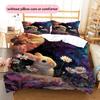 Rabbit in Flower Bush  Pattern Bedding Quilt Set  Home Decoration  Gift (1 * duvet cover + 2 * pillowcase, without core)