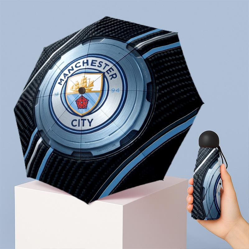Manchester City Pattern Printed Mini 5 Folds 8 Ribs Compact Umbrella Windproof Waterproof Lightweight Portable Folding