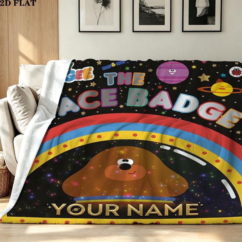 1PC Hey Duggee Custom Name Patterned Flannel Blanket Suitable For All Seasons for Home Decor Warmth and Comfort Gifts Holiday Present