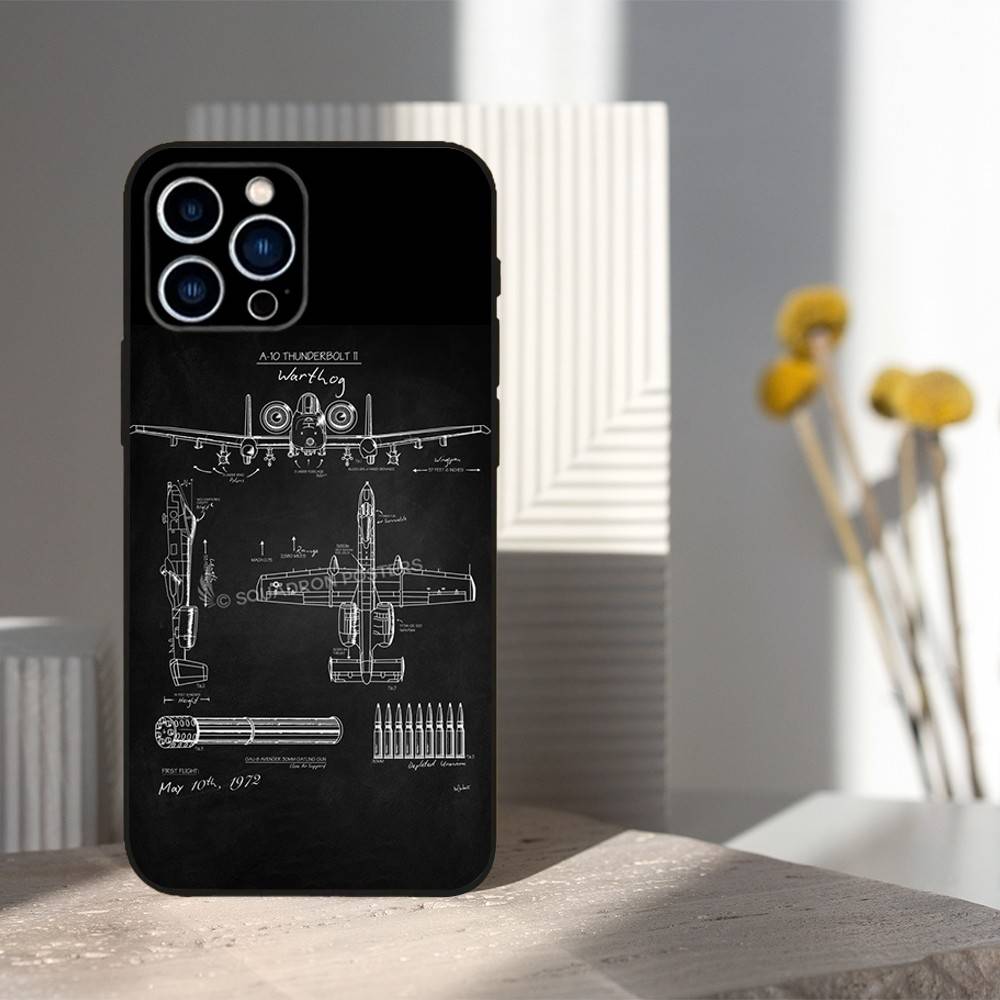 Blueprints Art Aircraft For iPhone 12,14,13,15,8,7,16,11,17,X,Mini,Plus,Pro,XR,SE,XS,Max,Soft Silicone Black Case