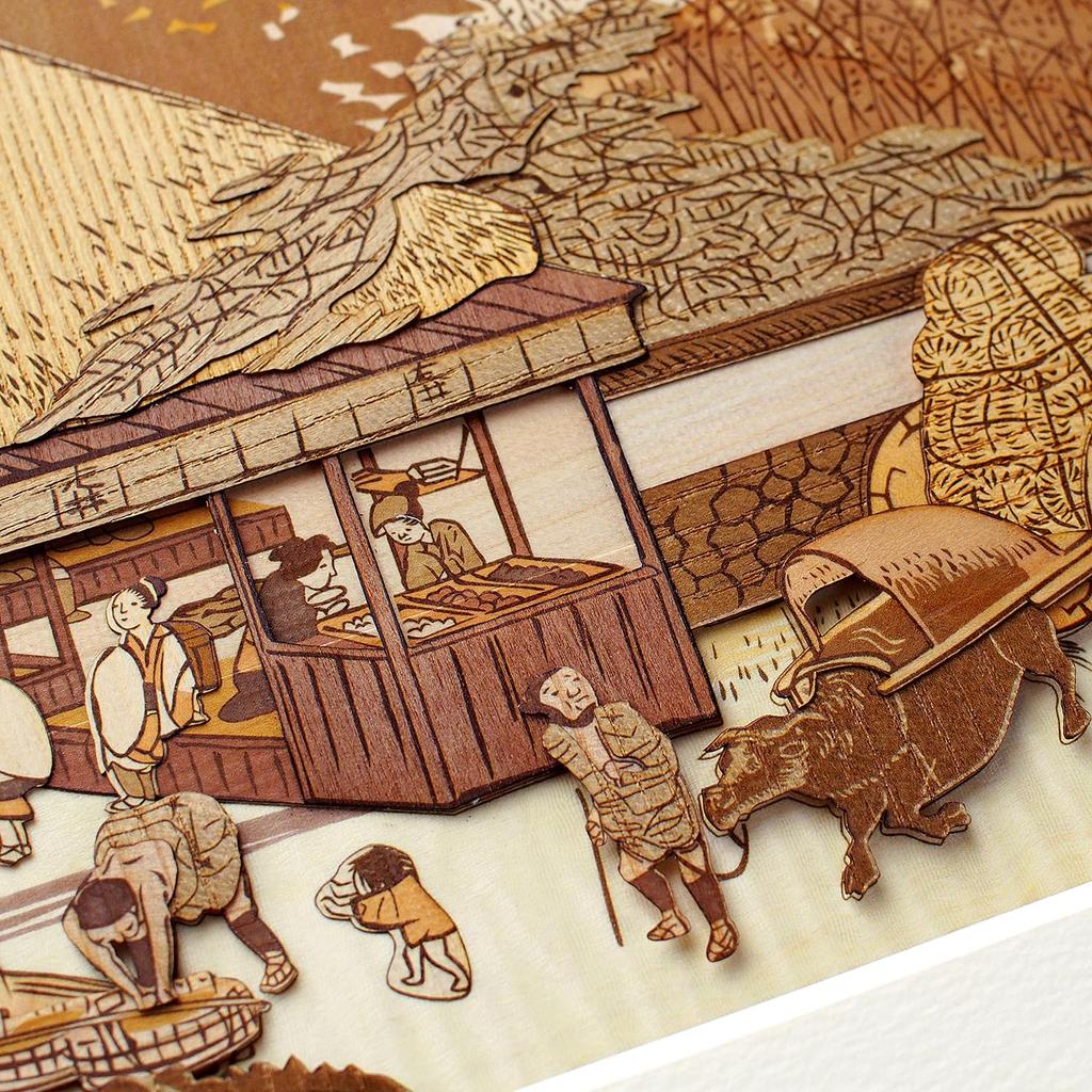 KINOWA Hashirii Wood Collage Original DIY Kit Hiroshige Stations of the Made in Japan "Otsu Chaya" Ukiyo-e Fifty-three Tōkaidō
