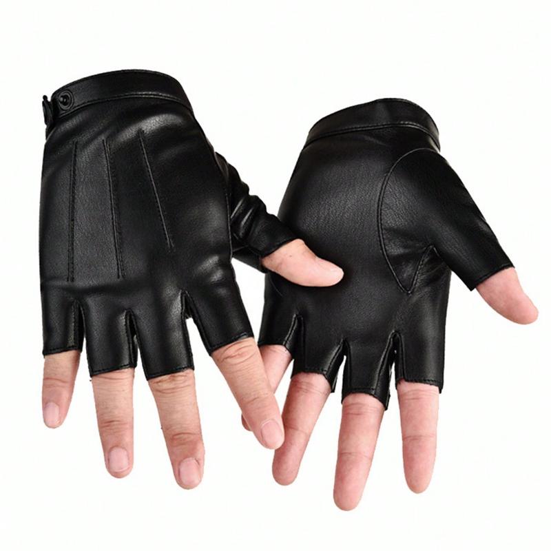 1 Pair Leather Fingerless Casual Sports Style Gloves, Fashion Street Dance For Men