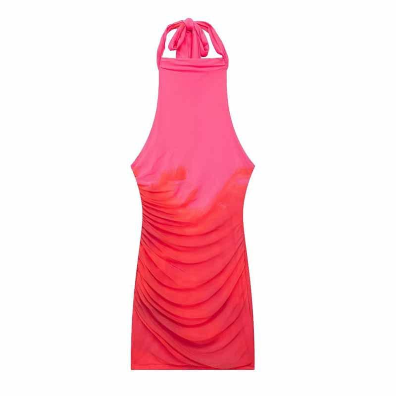 

European American Women s Clothing Sexy Backless Collar Silk Mesh Short Dress XS красный