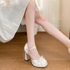 Light-colored Bow-tie Hollow High-heeled Shoes for Women's Daily Versatile Summer 2025 Bag Head Thick Heel Waterproof Table Sandals Outer Wear