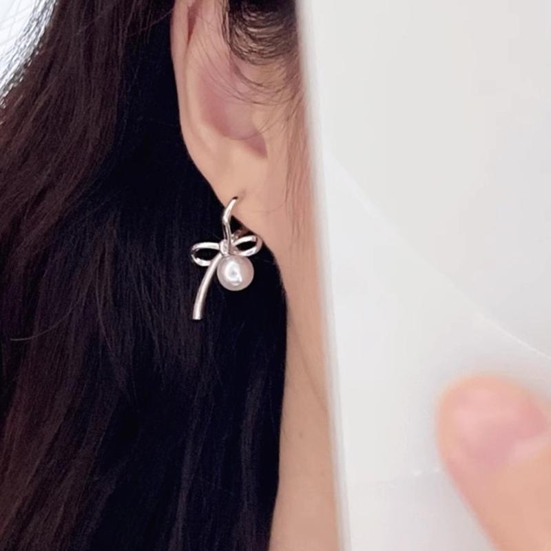 Elegant Butterfly Knot Earring Stylish Asymmetric Pearl Ear Piercing Ear Pendant Jewelry Ear Buckle Jewelry Accessories