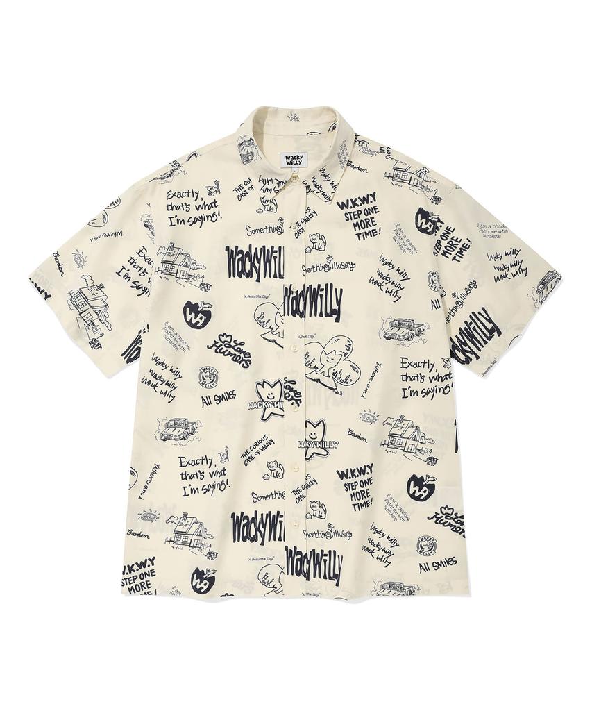WACKY WILLY Kiki All-Over Graphic Short Sleeve Shirt Cream