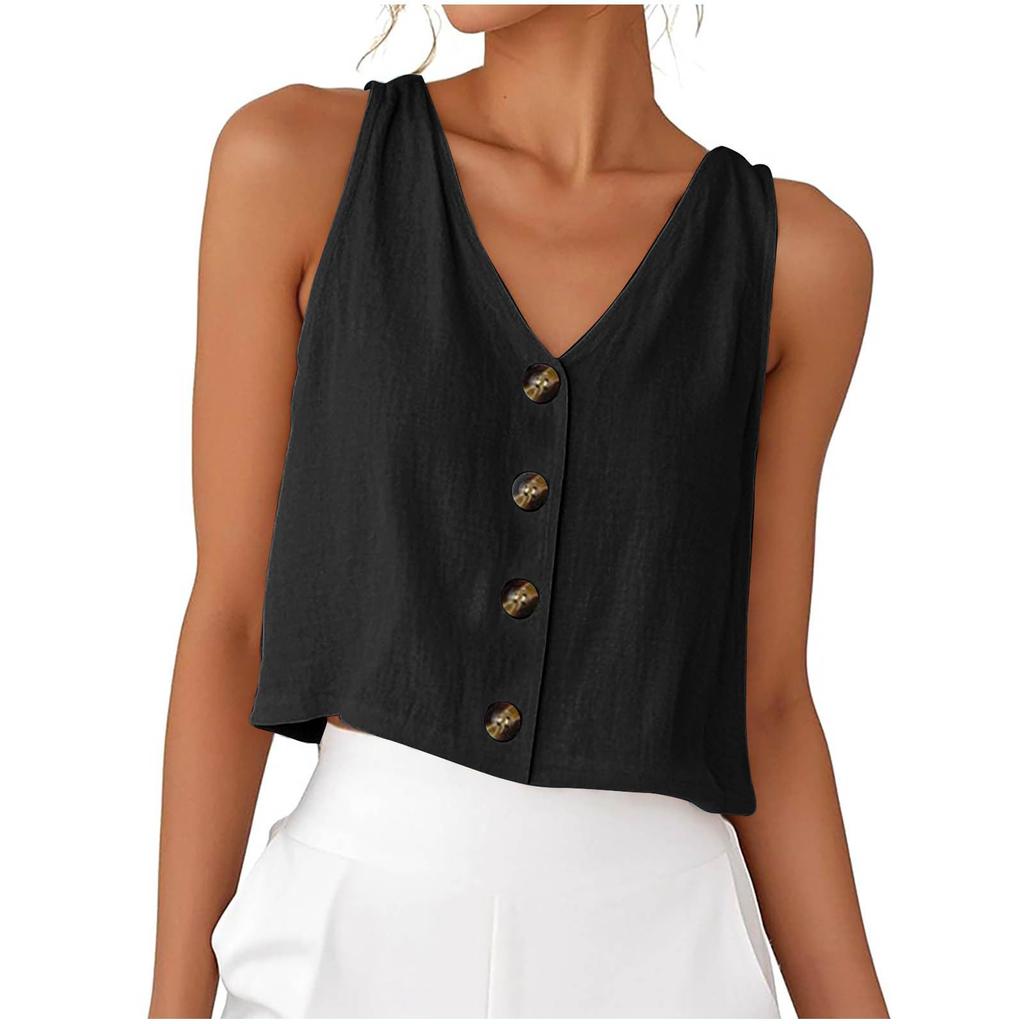 Women's Fashionable Oversized V-Neck Button-Up Tank Top Shirt Casual Blouse