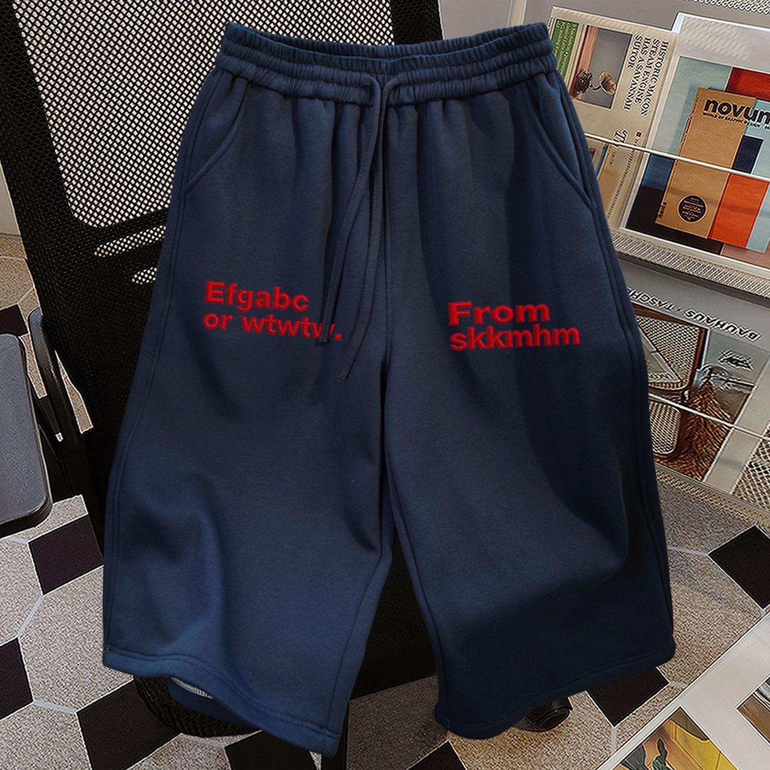 

American Letter Seven-point Wide Leg Casual Shorts Men s and Women s Summer Loose High Waist Slack Medium Pants Wide-leg Silhouette Durable Fabric 3XL