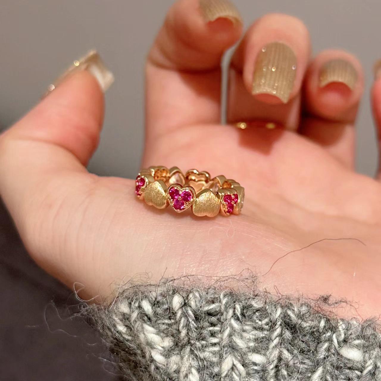 

Кольцо Candy Sweetheart Vintage Brushed Pear Heart Zircon Ring New Light Luxury High-end Love Ring opening adjustable