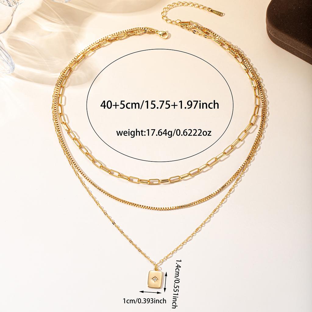 Gold Plated 3 Layered Necklace For Women Dainty Square Pendant Zircon Choker Necklaces Stackable Layering Chain Jewelry Gift