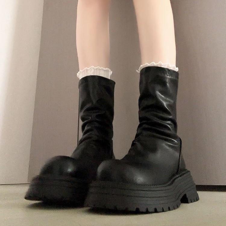 thick-soled thick-heeled stacked boots women's 2025 new autumn single boots short brown thin women's boots Maillard short boots