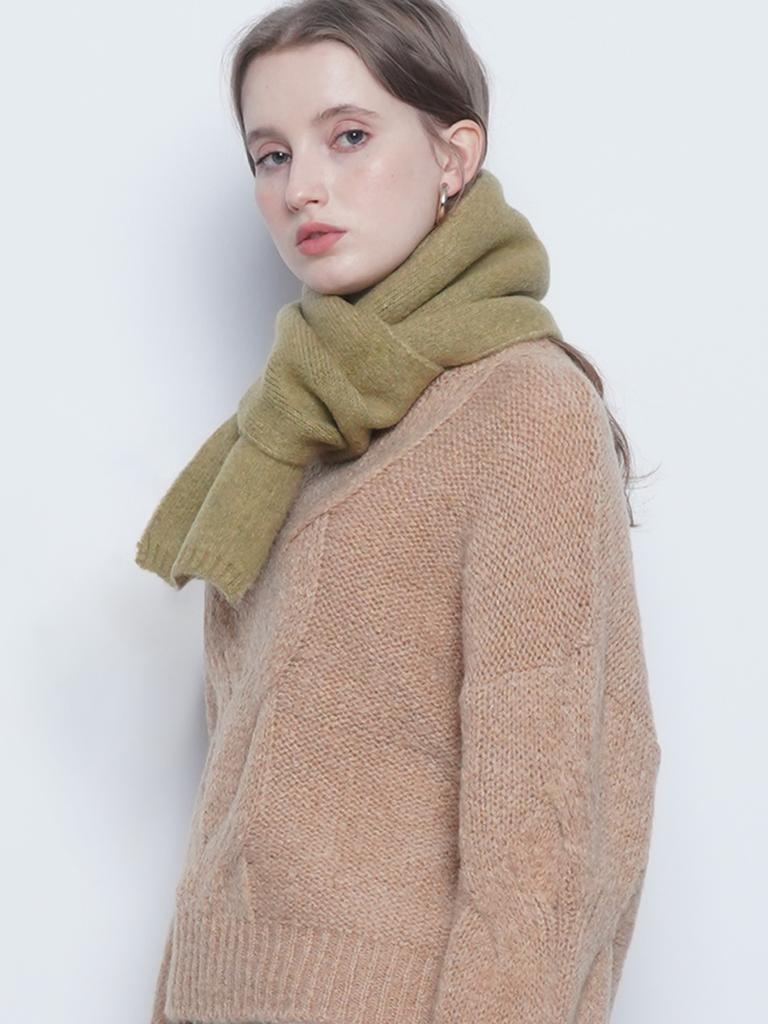 THE-ABON W182 Woo Knit Muffler Olive