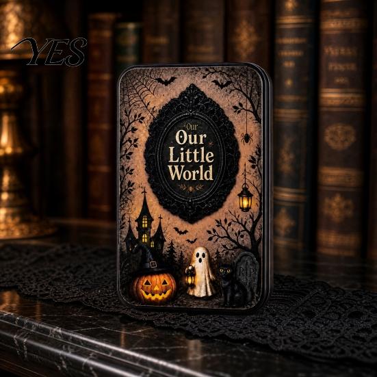 Reusable Small Storage Case DIY Mini Photo Frames Silhouette Tin Box, Halloween Miniature Box Picture Display Container for Party Home Decor