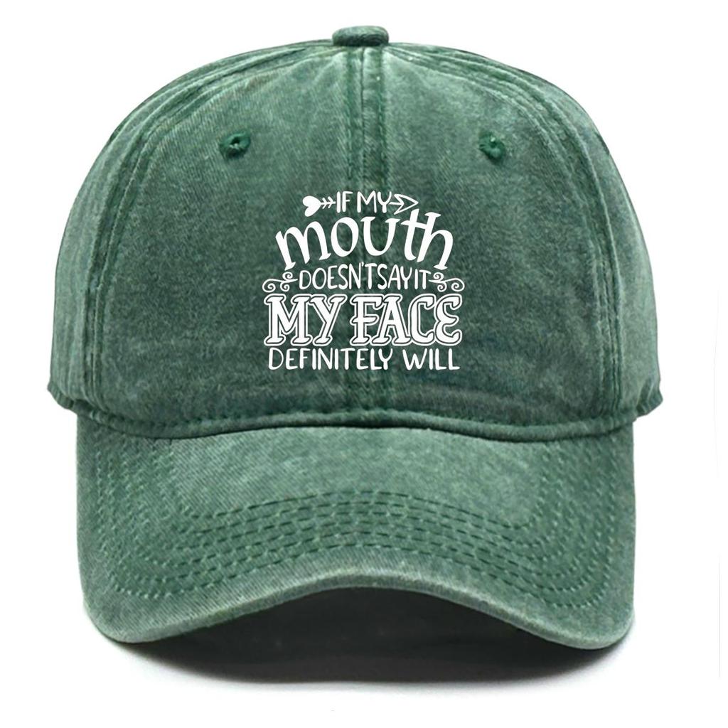 If My Mouth Doesn't Say It, My Face Will" Print Adjustable Baseball Hat, Woman's Cap Trendy Cozy Sun Protective Sun Protection Snapback Baseball Cap