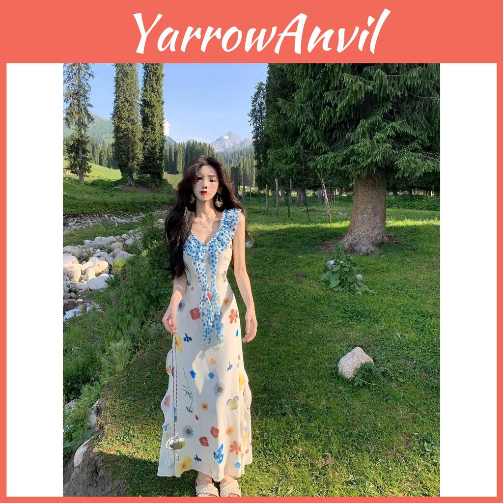 French Beach Vacation Dress With Knitted Fabric And Floral Print For Summer