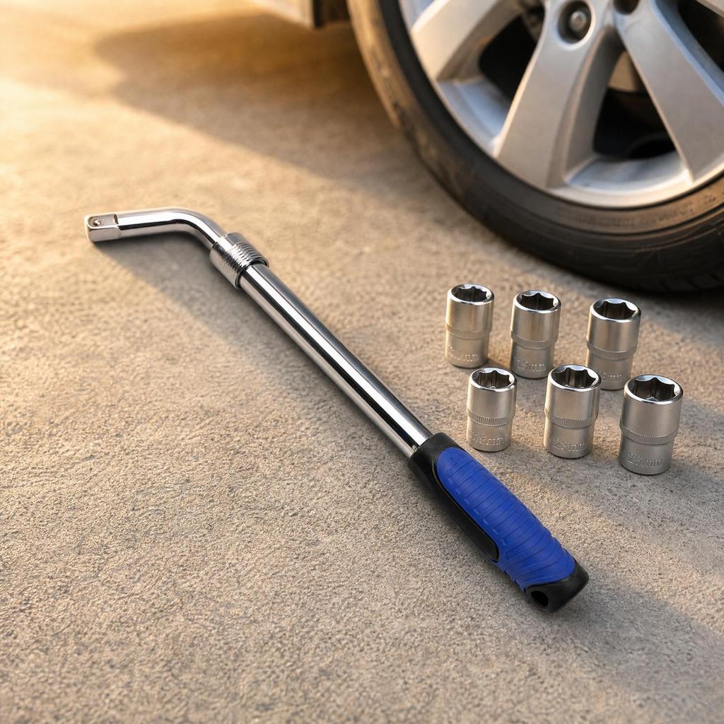 LShaped Lug Nut Wrench Telescopic Tire Adjustable Length Tool for Drivers, Automotive