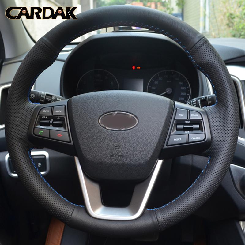 CARDAK Car accessories Black Artificial  leather Car Steering wheels cover For Hyundai Creta 2015 2016 2017