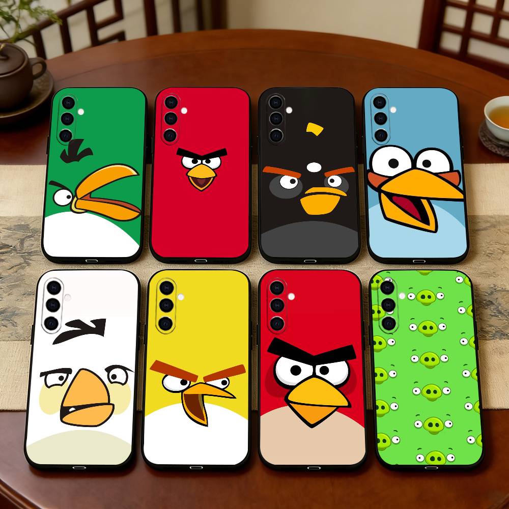 Funny Cartoon A-Angry B-Birds Phone Case Black Silicone Soft For Samsung Galaxy A73,A72,A71,A70,A53,A52,A51