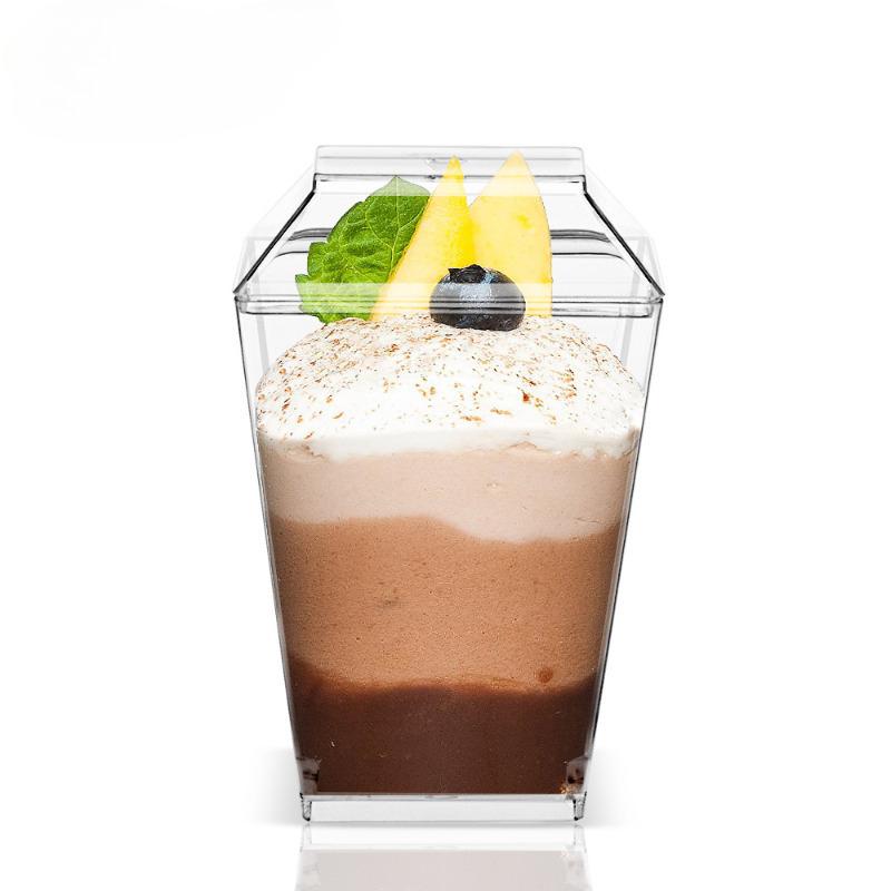 2026 New 5oz Square Mousse Cup Disposable Plastic Dessert Cups with Lid and Spoon for Cake Ice Cream Packaging