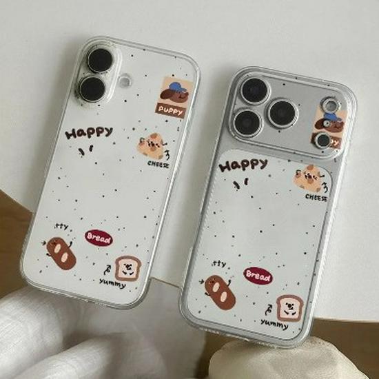 Transparent Drop-Proof Space Shell for Apple 17 Pro Max/Puppy Bread Design