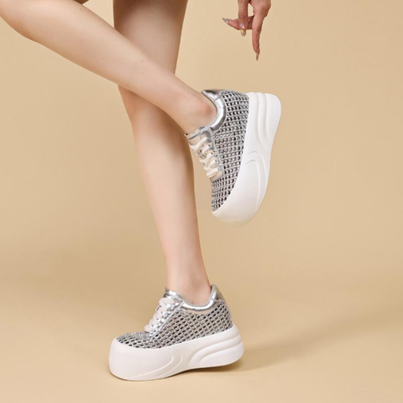 Thick-soled Hollow Fashion Casual Shoes for Women In Summer Woven Mesh White Shoes All-match Platform Shoes